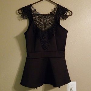 Blu Planet black lace detail tie back peplum